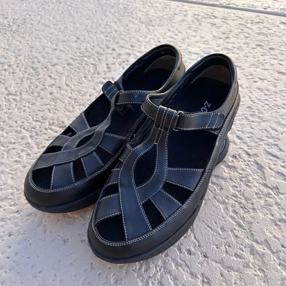 Z-CoiL Pain Relief Footwear Z-Breeze Black Leather Sandal sz 10 NEW